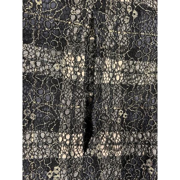 CHICO'S Black Tan Plaid Gold Lace Overlay 3/4 Sleeve Blazer Jacket Size 2 LARGE - Picture 12 of 15